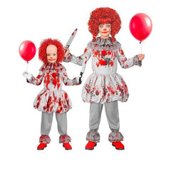 Kostüm "Vintage Horror Clown" für Kinder | Grau mit Blutspritzern