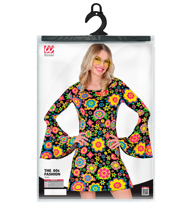Retro Damen Kleid "Colorful Flowers" | Mehrfarbig - Kostüm 60er 70er Jahre