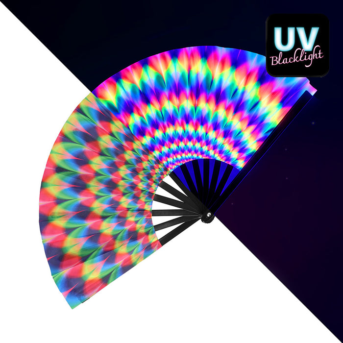 XL Handfächer "Rave Rush" 64cm |  UV Regenbogen