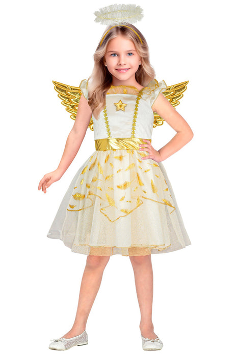 Kostüm "Engel" für Kinder Weiß Gold | Kleid, Flügel und Heiligenschein