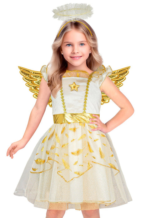 Kostüm "Engel" für Kinder Weiß Gold | Kleid, Flügel und Heiligenschein