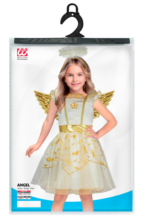 Kostüm "Engel" für Kinder Weiß Gold | Kleid, Flügel und Heiligenschein