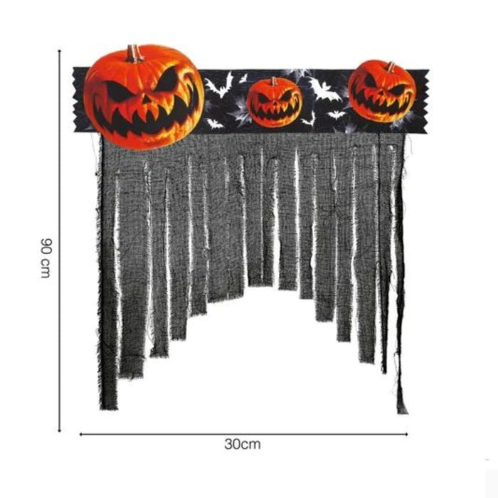 Halloween Türvorhang "Kürbisse" 90x30cm | Schwarz/Orange