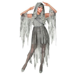 Kostüm "Ghostly Spirit in Ketten" für Damen | Kleid mit Kapuze und Kette - Grau