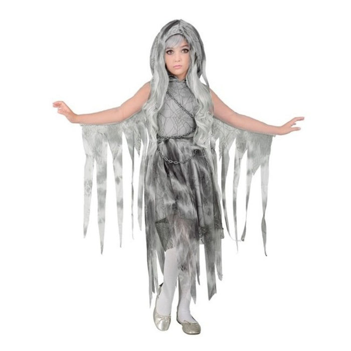 Kostüm "Ghostly Spirit in Ketten" für Mädchen | Kleid mit Kapuze und Kette - Grau