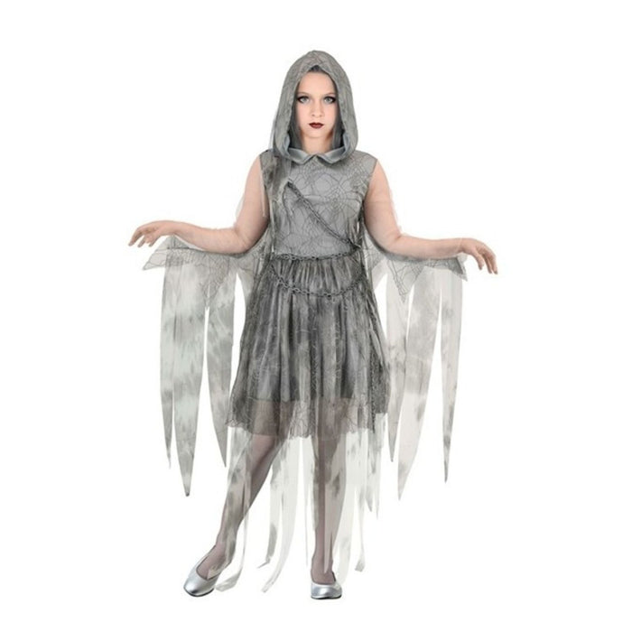 Kostüm "Ghostly Spirit in Ketten" für Mädchen | Kleid mit Kapuze und Kette - Grau