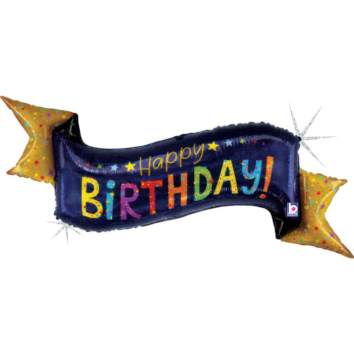 Shape Folienballon Banner "Happy Birthday" Holografisch | 114 cm