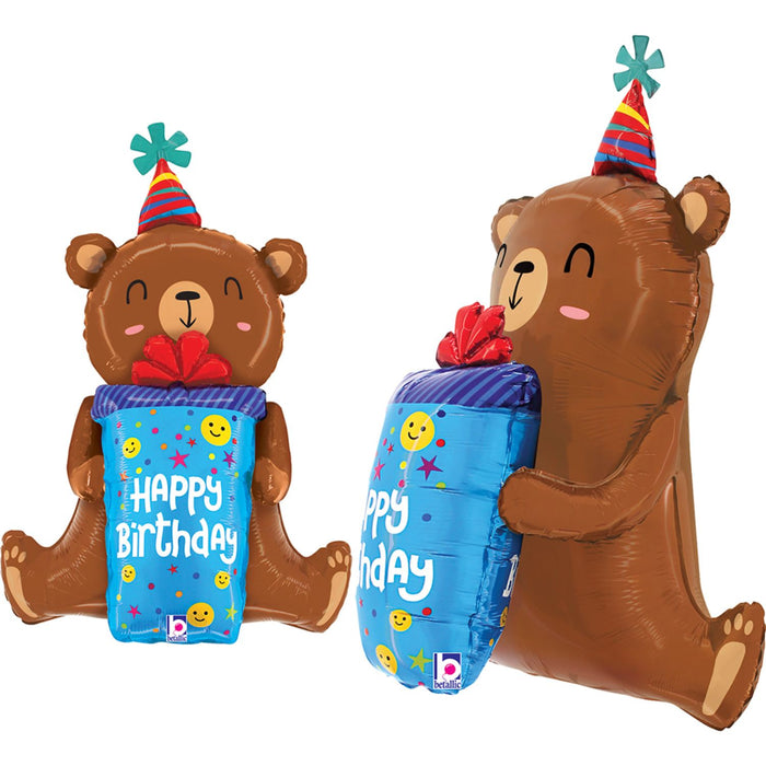 Shape Folienballon Bär "Happy Birthday" | 86 cm