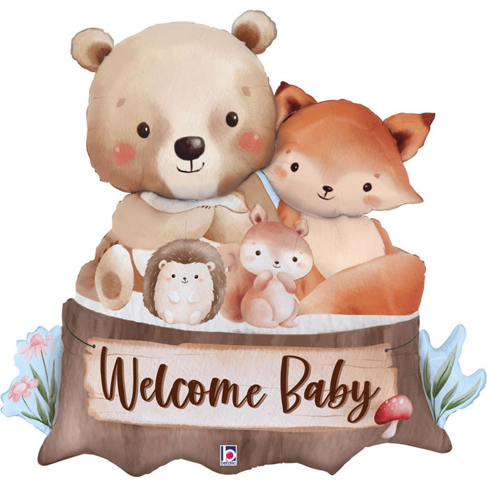 34" Folienballon Shape Woodland Welcome Baby | 86 cm