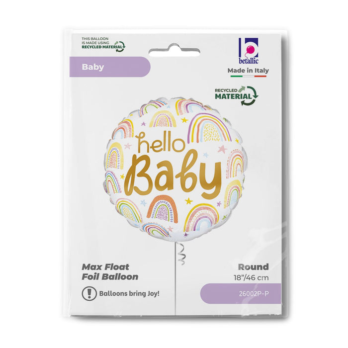 ABC18 Folienballon Regenbogen "Hello Baby" | Ø 46 cm