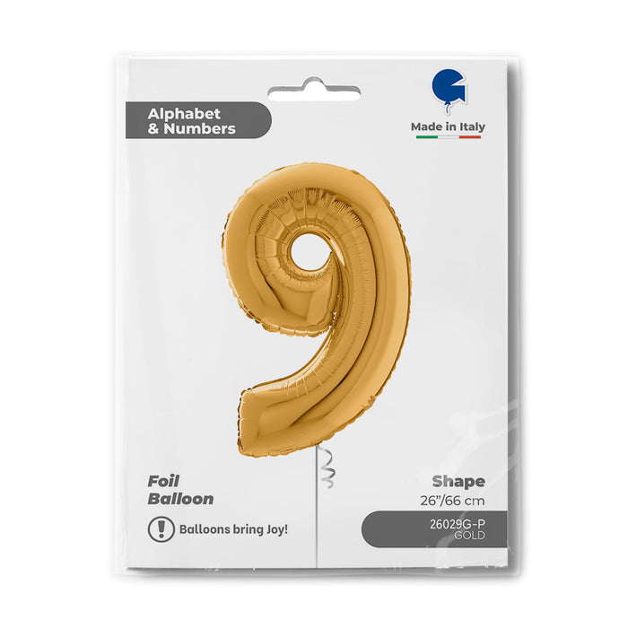 Riesenzahl Folienballon 26"/66cm | Gold #9