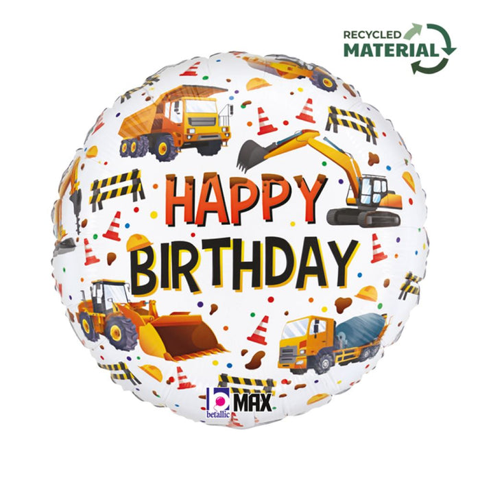 ABC18 Folienballon Baustelle "Happy Birthday"  | Ø 46 cm