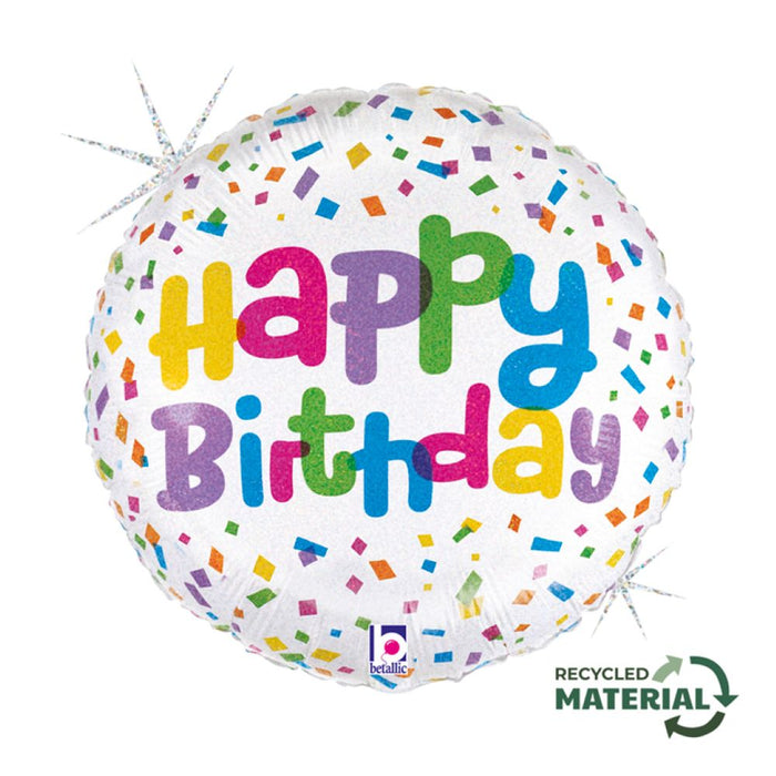 ABC18 Folienballon Confetti "Happy Birthday"  | Ø 46 cm