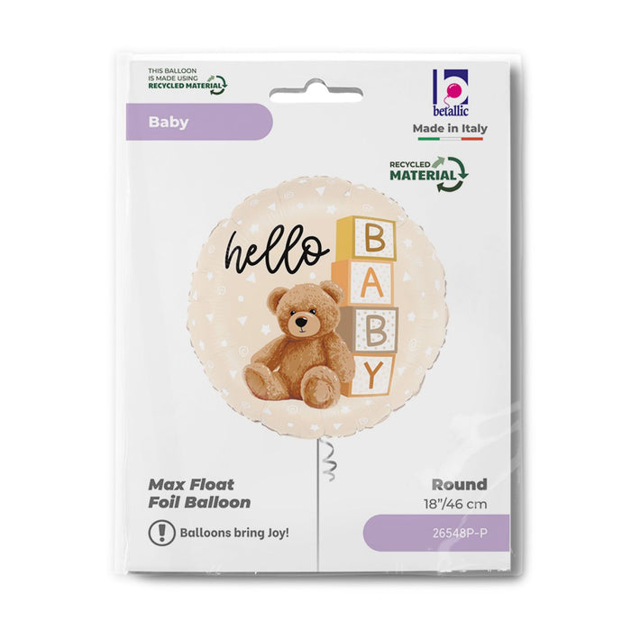 ABC18 Folienballon Teddy Bär "Hello Baby" | Ø 46 cm