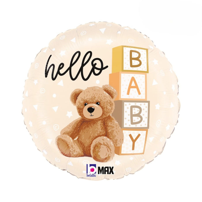 ABC18 Folienballon Teddy Bär "Hello Baby" | Ø 46 cm