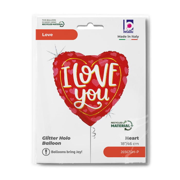 ABC18 Herz Folienballon "I Love you" Holografisch | Ø 46 cm