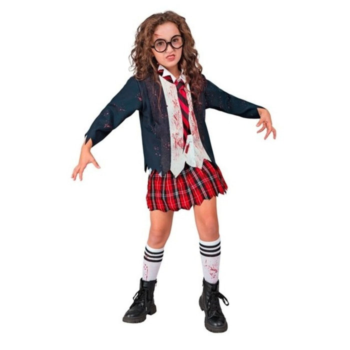 Kostüm "Zombie Schulmädchen" für Mädchen | Jacke mit Bluse, Rock, Krawatte, Strümpfe