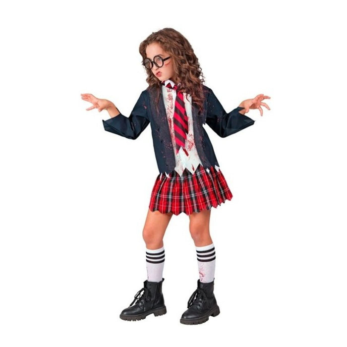 Kostüm "Zombie Schulmädchen" für Mädchen | Jacke mit Bluse, Rock, Krawatte, Strümpfe