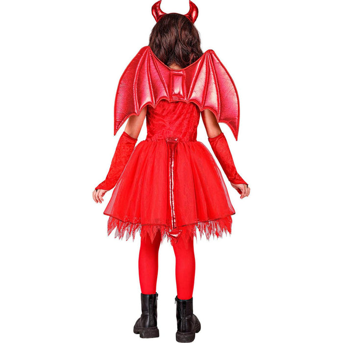 Kostüm "Teufel" für Mädchen | Kleid, Schwanz, Hörner und fingerlose Handschuhe - Rot