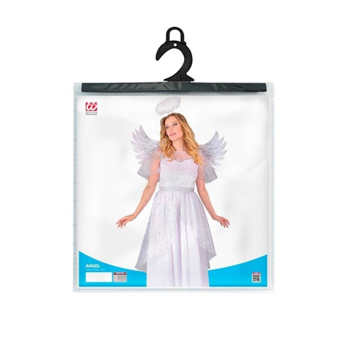 Kostüm "Engel" für Damen Weiß Silber | Kleid, Flügel und Heiligenschein