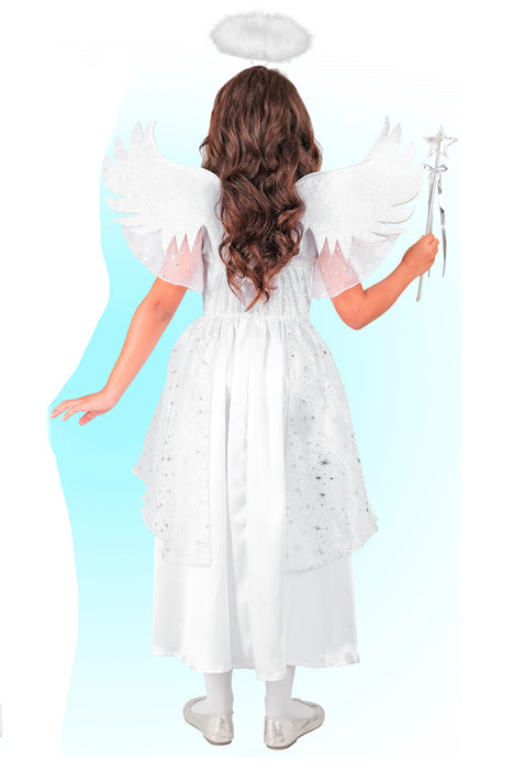Kostüm "Engel" für Kinder | Weiß Silber | Kleid, Flügel und Heiligenschein
