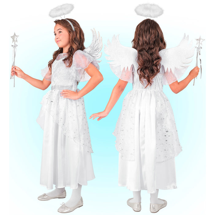 Kostüm "Engel" für Kinder | Weiß Silber | Kleid, Flügel und Heiligenschein