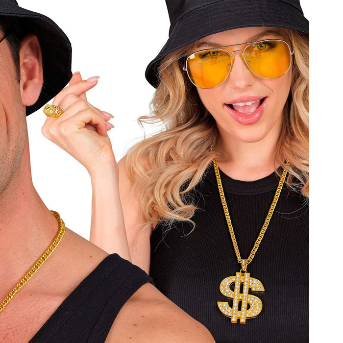Strass Dollar Halskette 65 cm | Gold