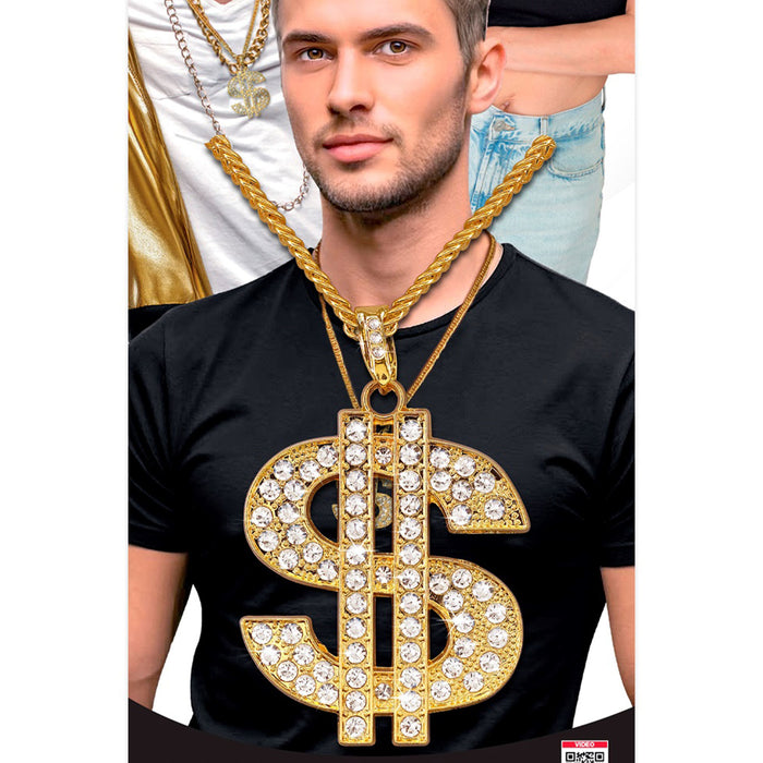 Strass Dollar Halskette 65 cm | Gold