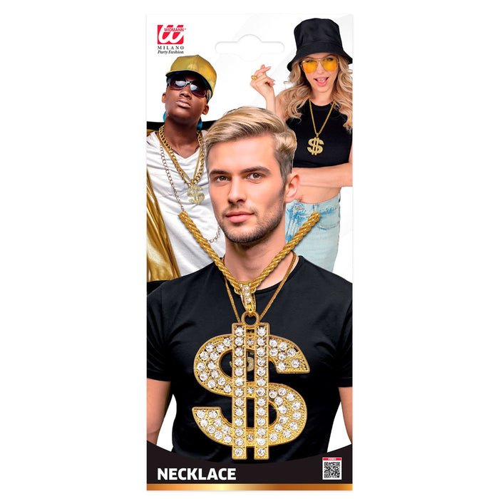 Strass Dollar Halskette 65 cm | Gold