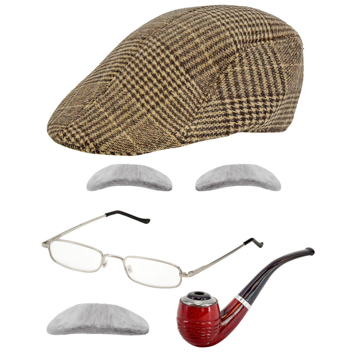 "Alter Mann" Kostüm-Set 6-tlg. | Grau Braun Rot