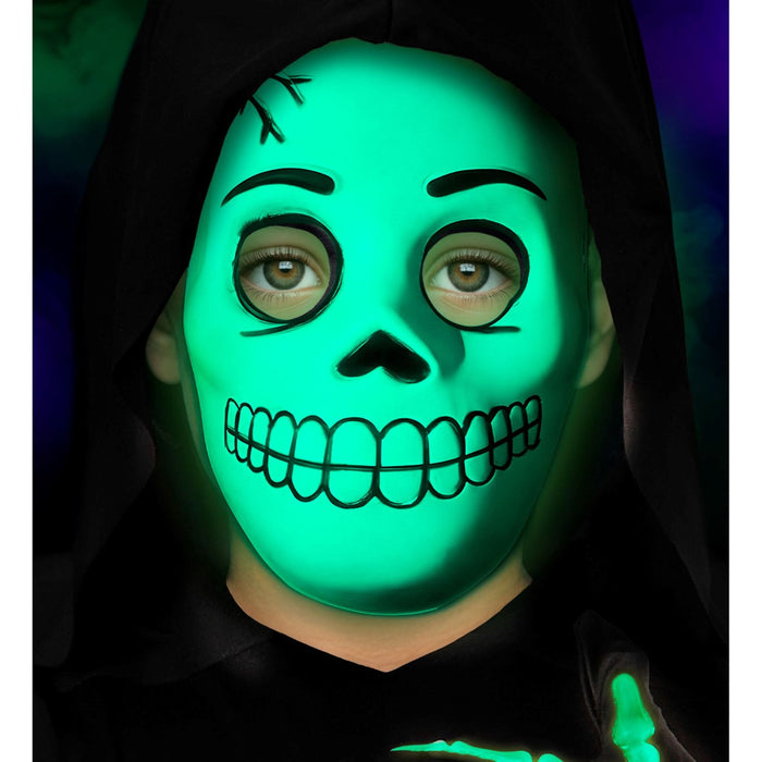 Halloween Maske "Totenkopf" für Kinder im Dunkeln leuchtend | Weiß Schwarz