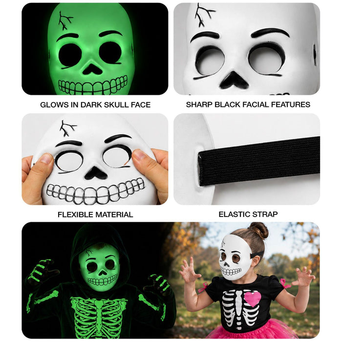 Halloween Maske "Totenkopf" für Kinder im Dunkeln leuchtend | Weiß Schwarz