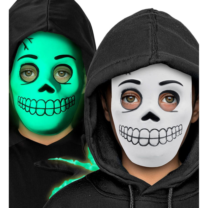 Halloween Maske "Totenkopf" für Kinder im Dunkeln leuchtend | Weiß Schwarz