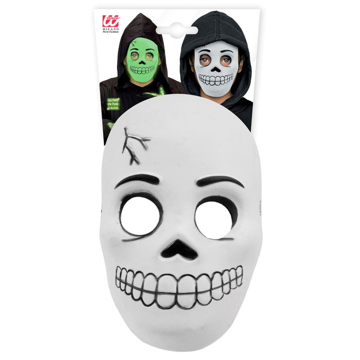 Halloween Maske "Totenkopf" für Kinder im Dunkeln leuchtend | Weiß Schwarz