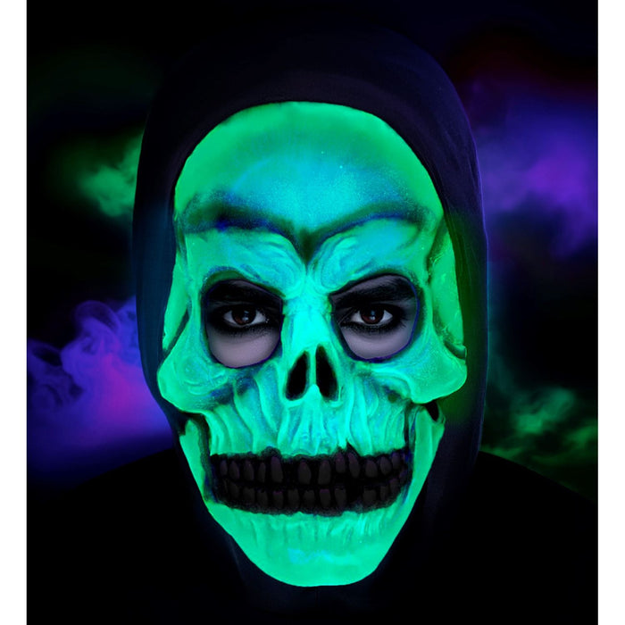 Halloween Maske "Totenkopf mit Kapuze" im Dunkeln leuchtend | Weiß Schwarz