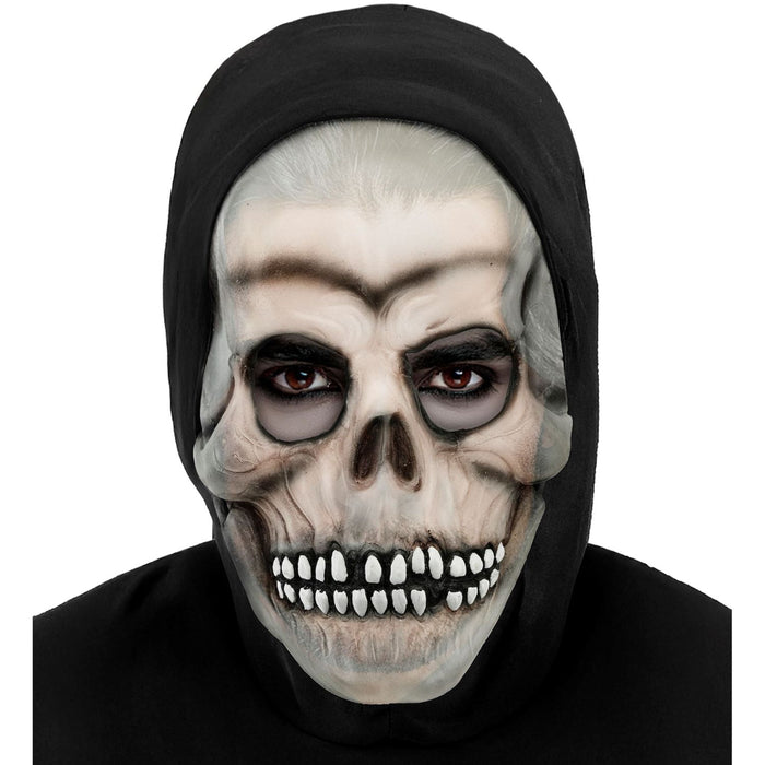 Halloween Maske "Totenkopf mit Kapuze" im Dunkeln leuchtend | Weiß Schwarz