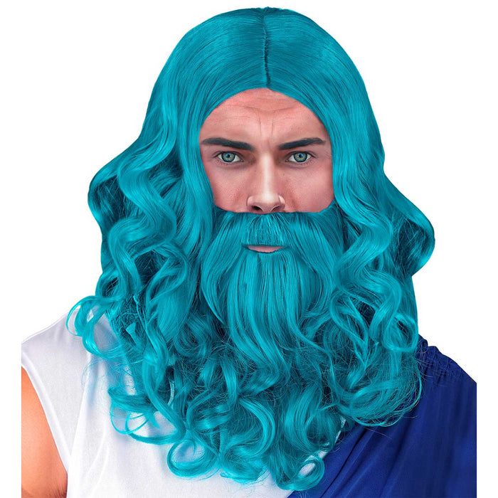 Poseidon Perücke "Neptun" mit Bart für Herren | Türkis