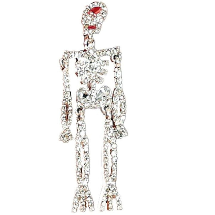 Skelett Ohrringe mit Glitzersteinen | Silber 5 cm