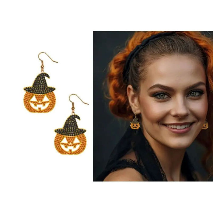 Kürbis Ohrringe mit Glitzersteinen | Orange 2 cm