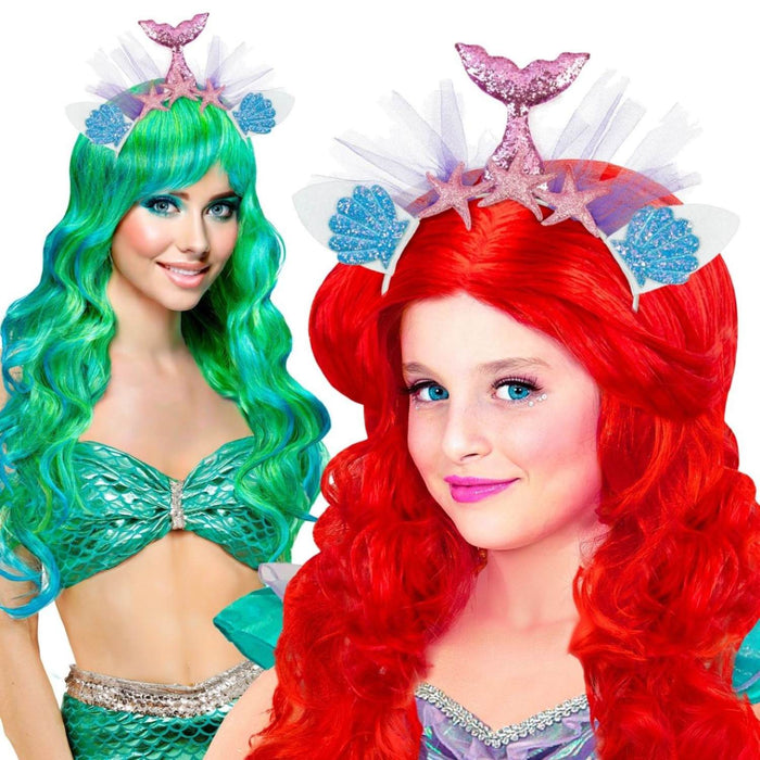 Haarreif Meerjungfrau mit Seesternen und Glitzer | Rosa