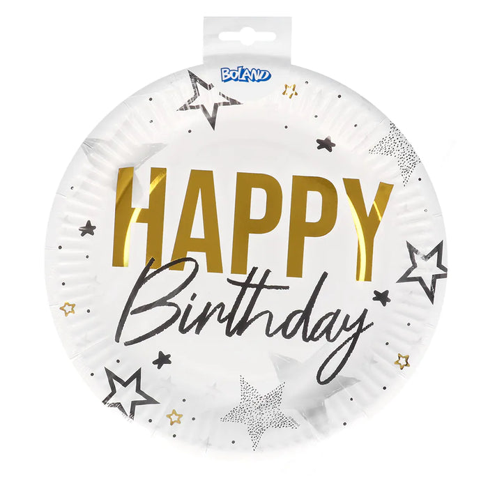 „Happy Birthday“ 8 Pappteller Ø 23cm | Gold Schwarz