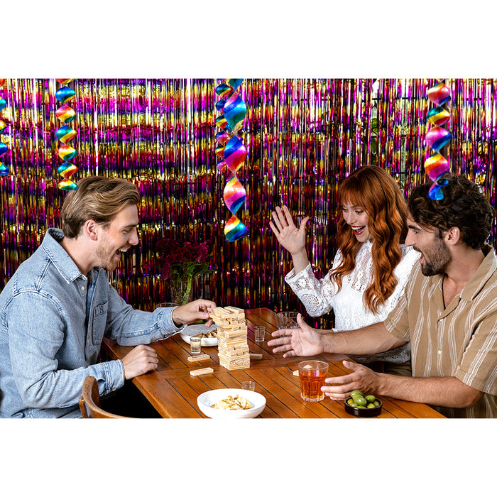 Trinkspiel "Drinking tower" - 4 Glas-Schnapsgläser 54 Holzklötze