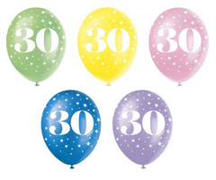Latexballon Zahl #30 ca.30/33cmØ/ 5St. HB Bunt