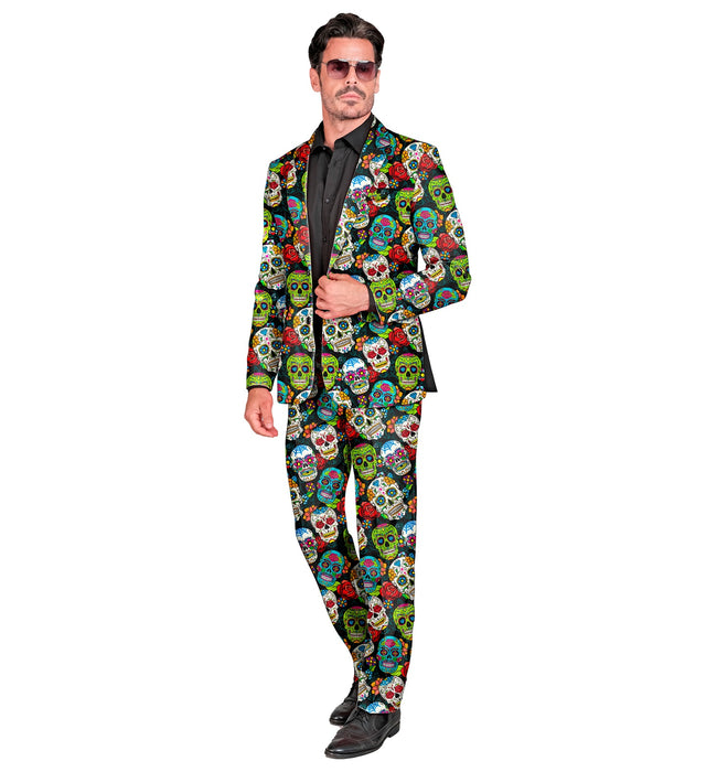 Halloween Designer Anzug "Dia de los muertos" 2-tlg. | Mehrfarbig - Herren Kostüm