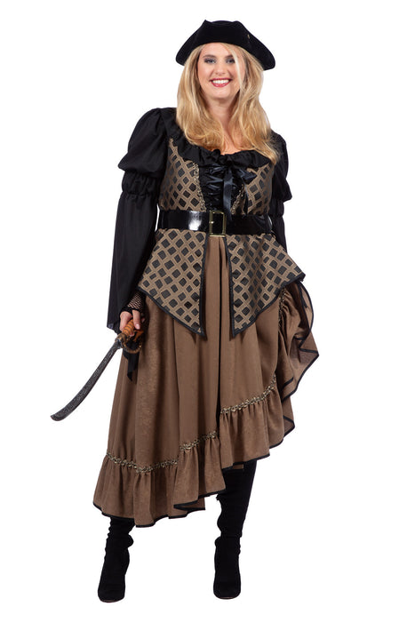 Piratin "Taupe de Luxe" Kostüm für Damen | Braun - Seeräuberin