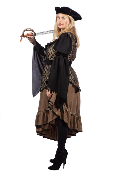 Piratin "Taupe de Luxe" Kostüm für Damen | Braun - Seeräuberin