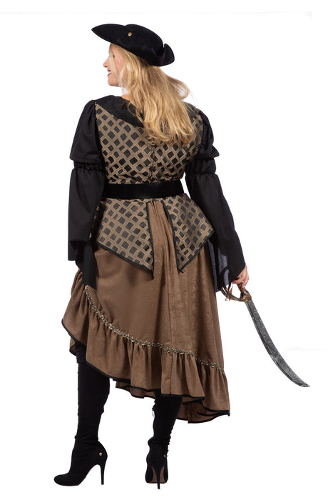 Piratin "Taupe de Luxe" Kostüm für Damen | Braun - Seeräuberin