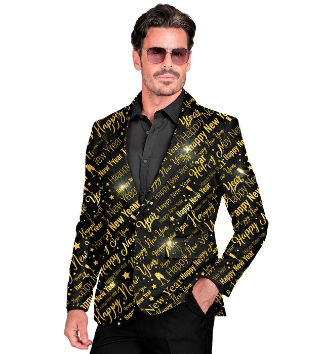 Silvester Jacke "Happy New Year" für Herren | Schwarz Gold