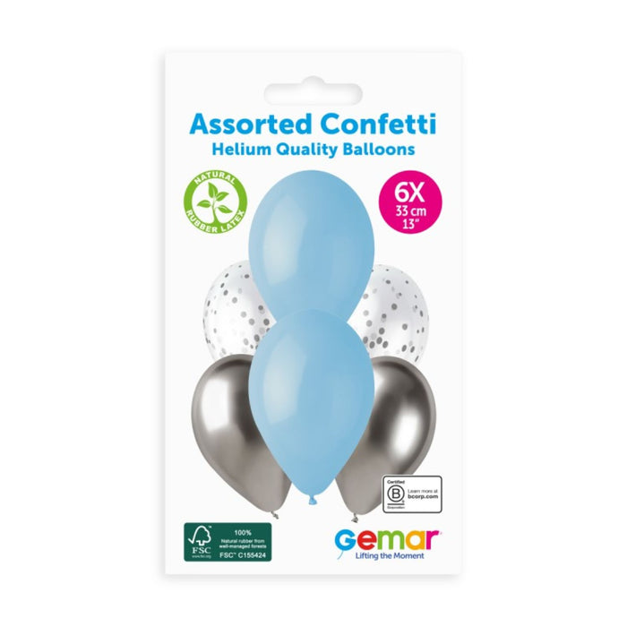 Latexballon 33 cm Blau Silber | 6 Stück