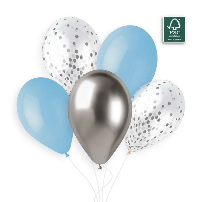 Latexballon 33 cm Blau Silber | 6 Stück
